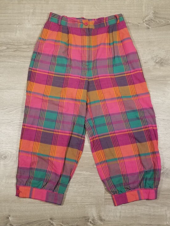 Izod Lacoste Pants - Vintage 80s Izod Lacoste Plaid Madras Cropped Barrel Leg Pants Womens Size 6